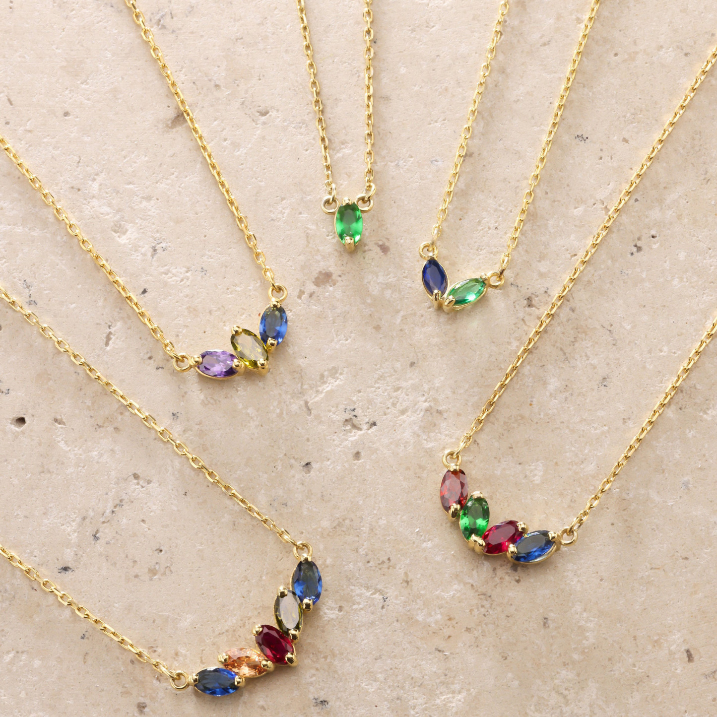 Custom 1-5 Birthstones Family Necklace