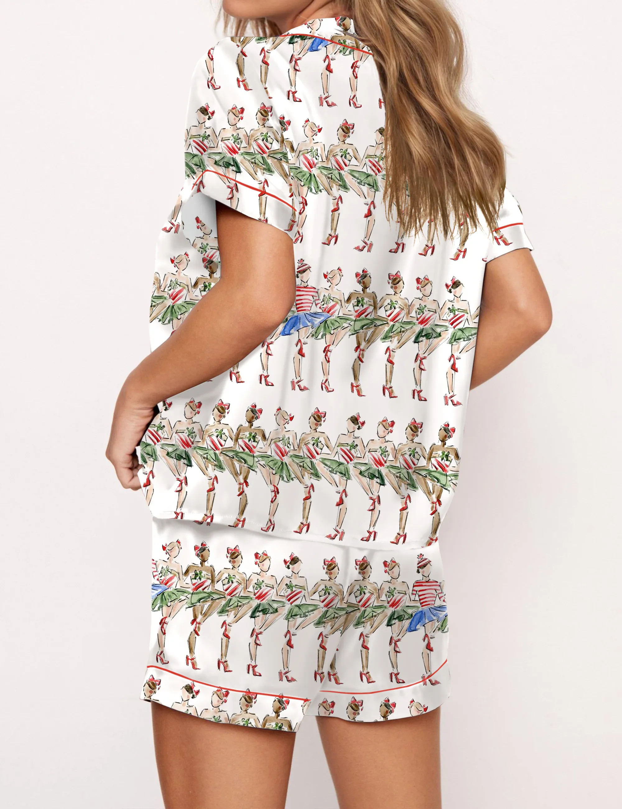 Christmas Radio City Rockette Silky Satin Pajama Set For Women