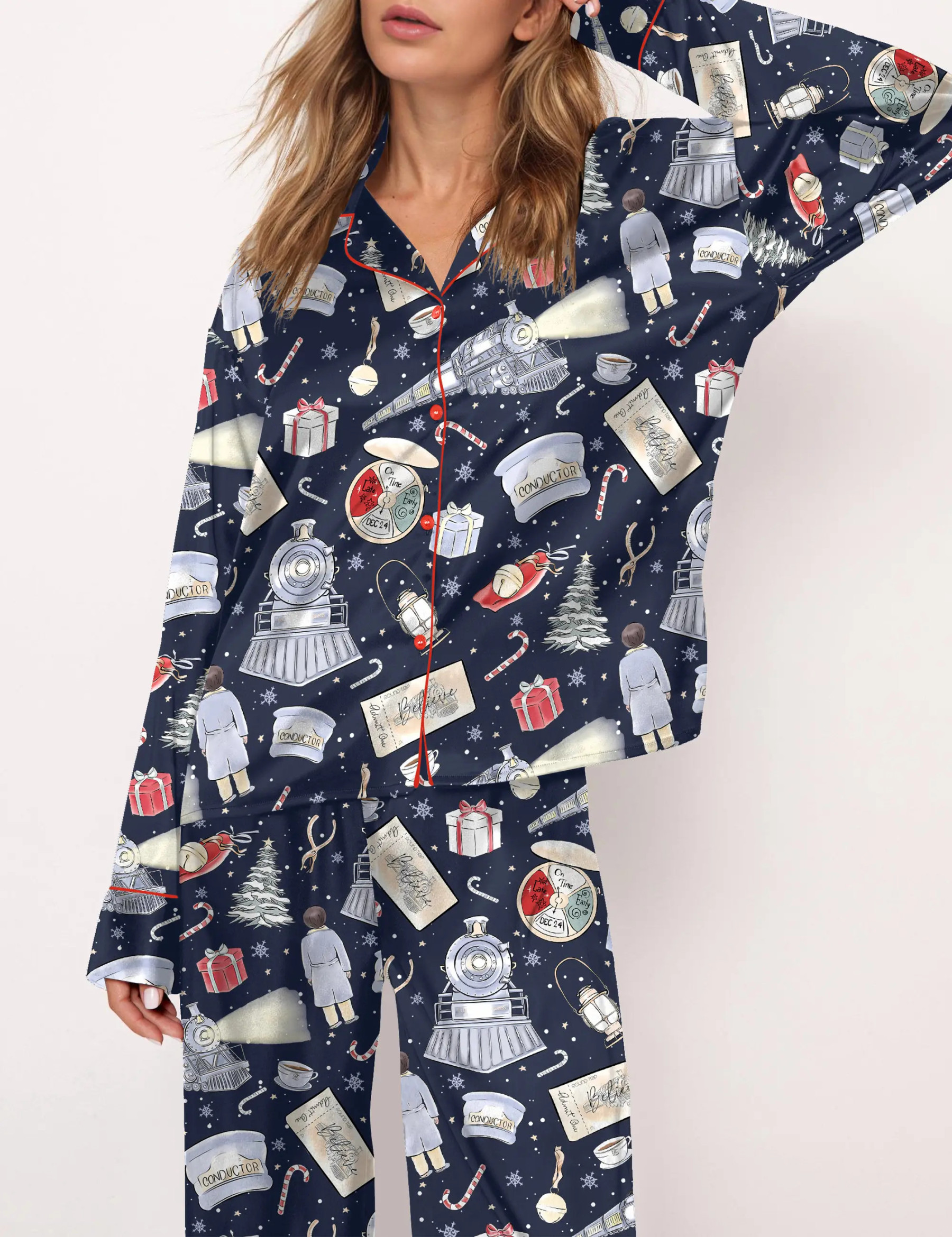 Polar Express Christmas Silky Satin Pajama Set For Women
