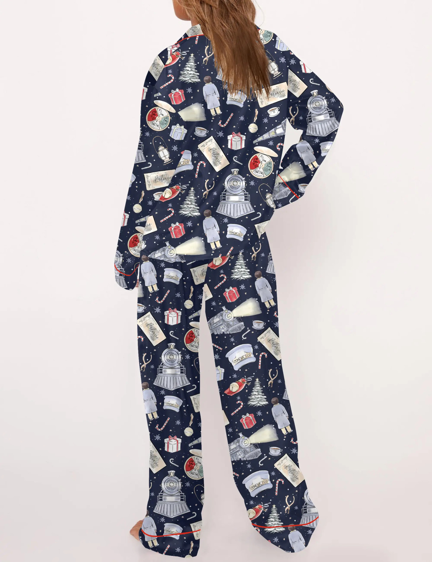 Polar Express Christmas Silky Satin Pajama Set For Women
