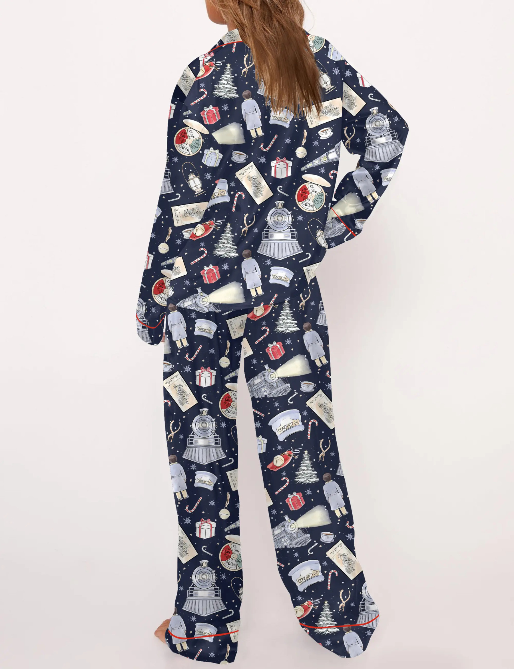 Polar Express Christmas Silky Satin Pajama Set For Women