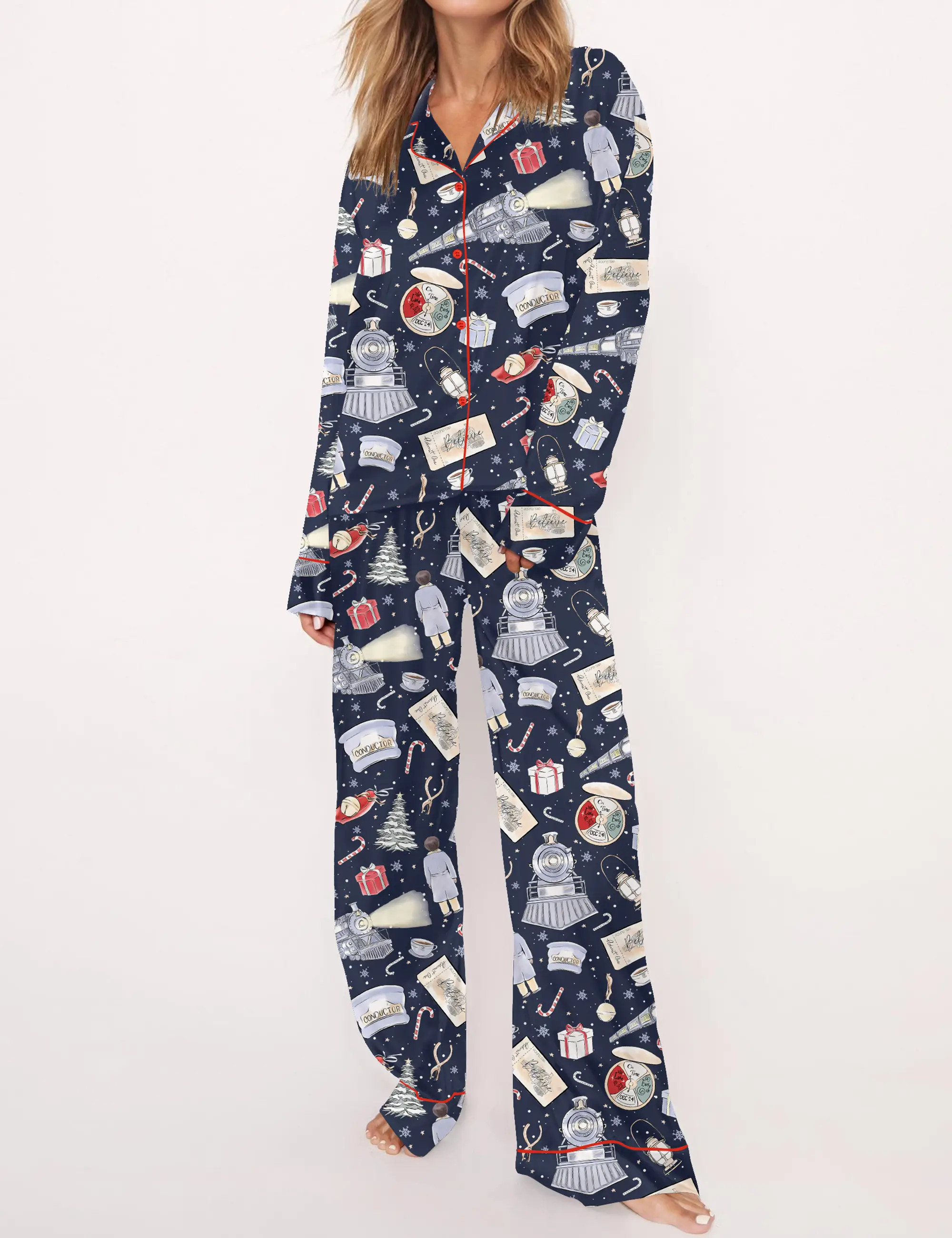 Polar Express Christmas Silky Satin Pajama Set For Women