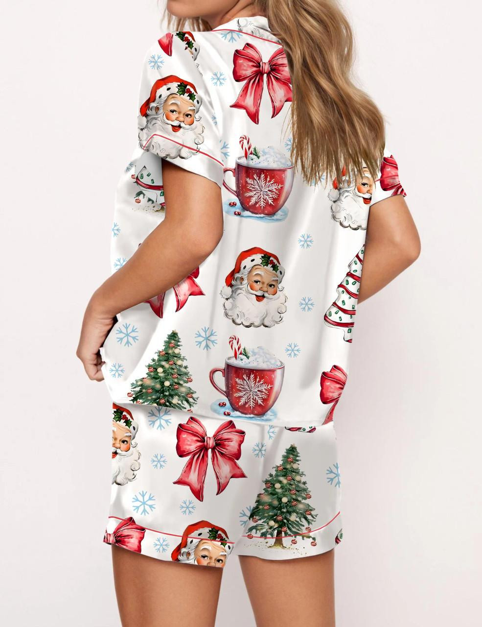 Retro Coquette Christmas Satin Pajama Set For Women