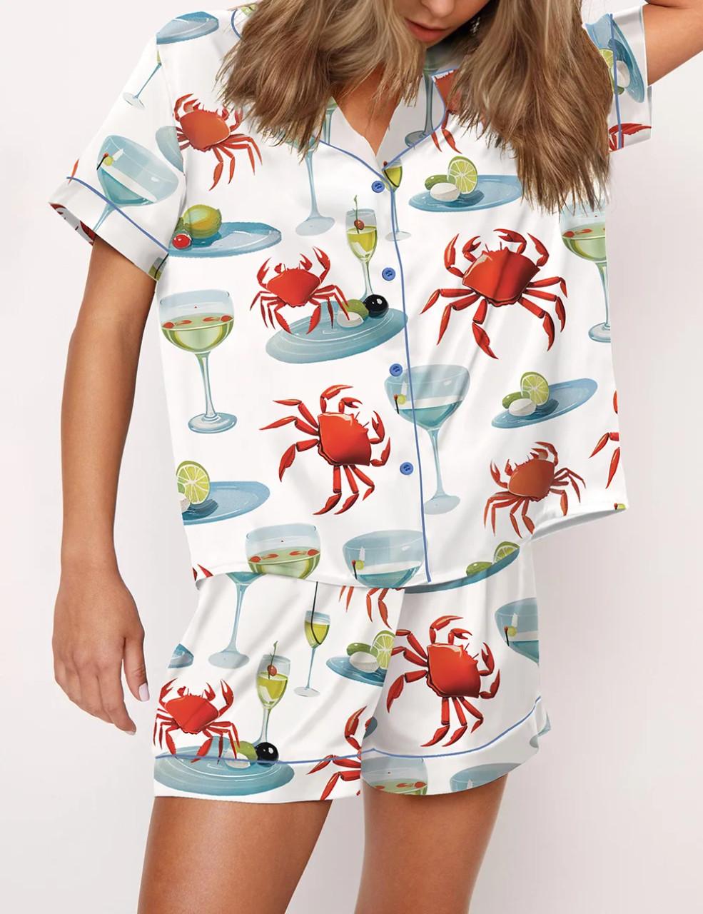 Crab And Martini Satin Pajama Set