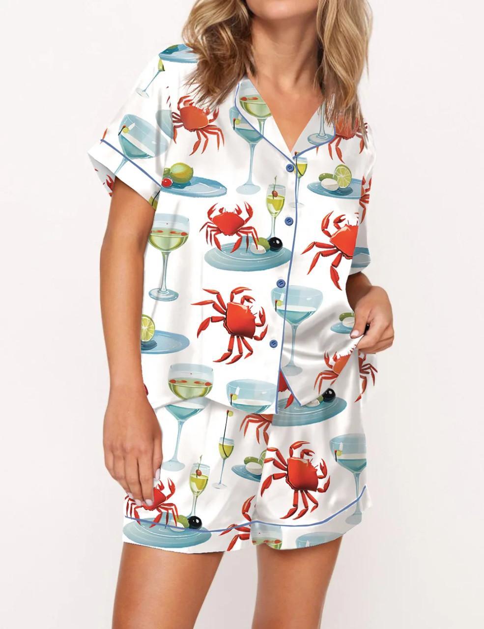 Crab And Martini Satin Pajama Set