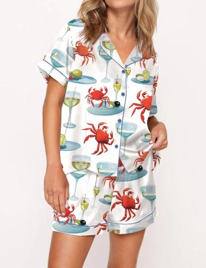 Crab And Martini Satin Pajama Set