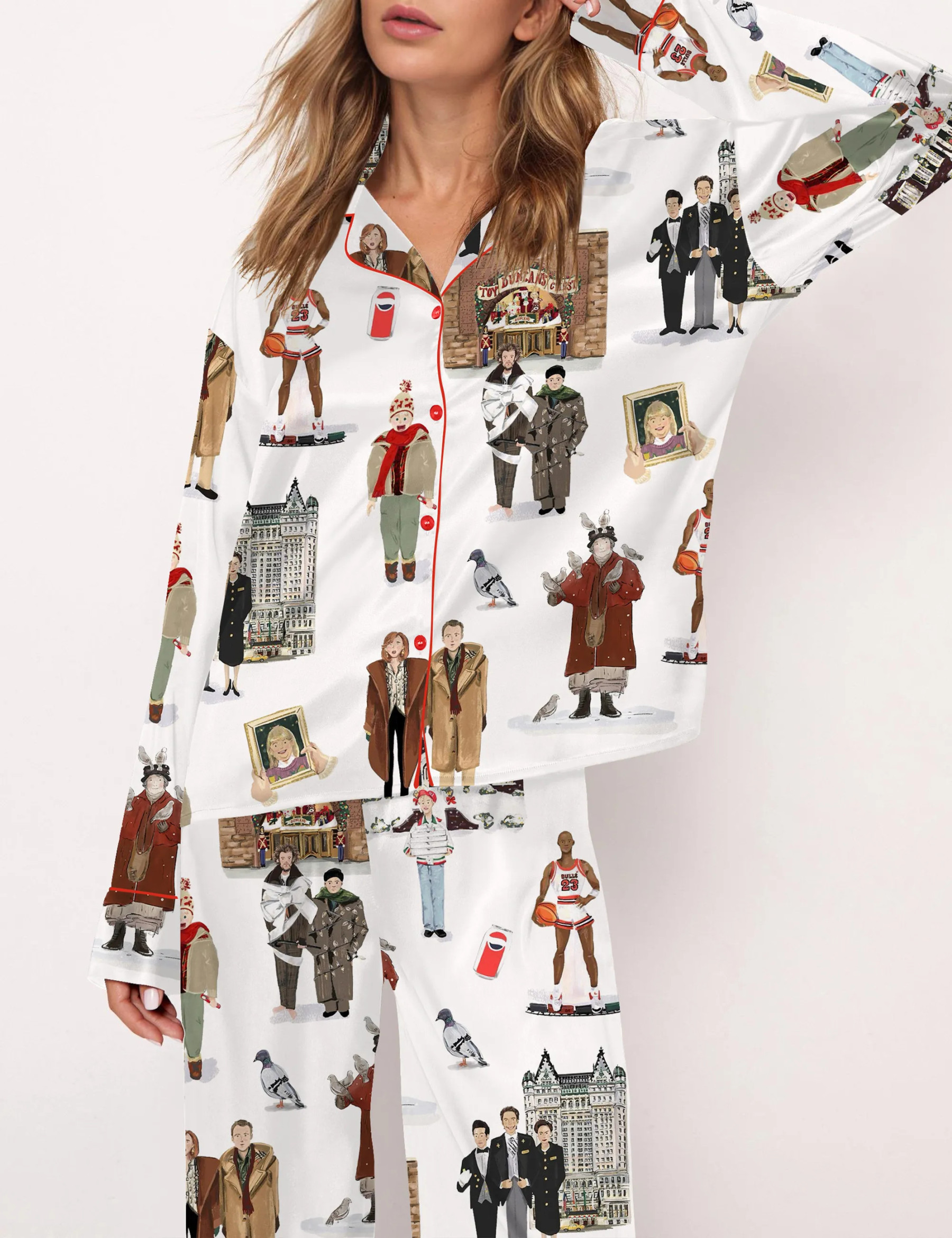 Home Alone Christmas Silky Satin Pajama Set For Women