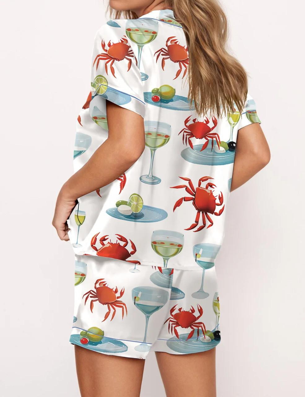 Crab And Martini Satin Pajama Set