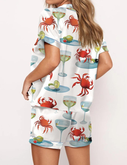 Crab And Martini Satin Pajama Set