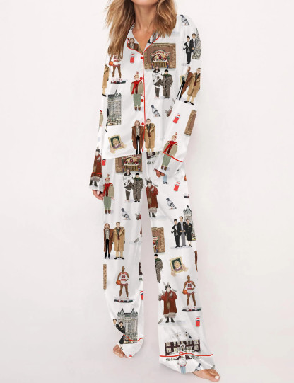 Home Alone Christmas Silky Satin Pajama Set For Women