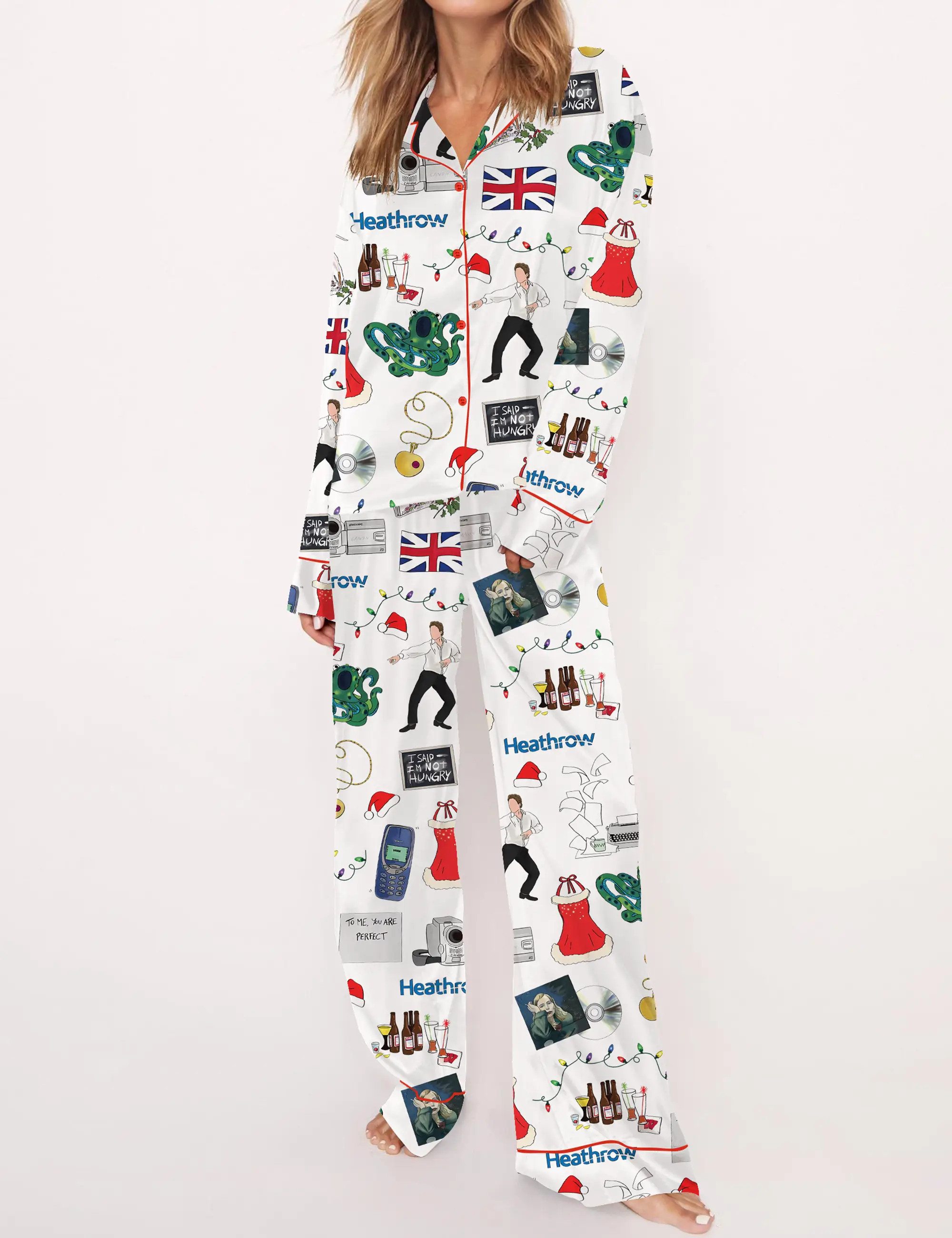 Christmas Love Actually Silky Satin Pajama Set For Women