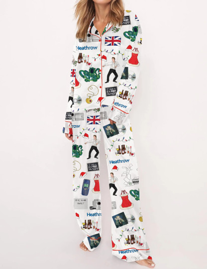 Christmas Love Actually Silky Satin Pajama Set For Women