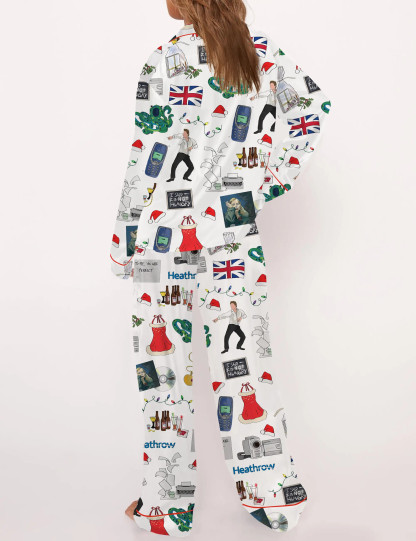 Christmas Love Actually Silky Satin Pajama Set For Women