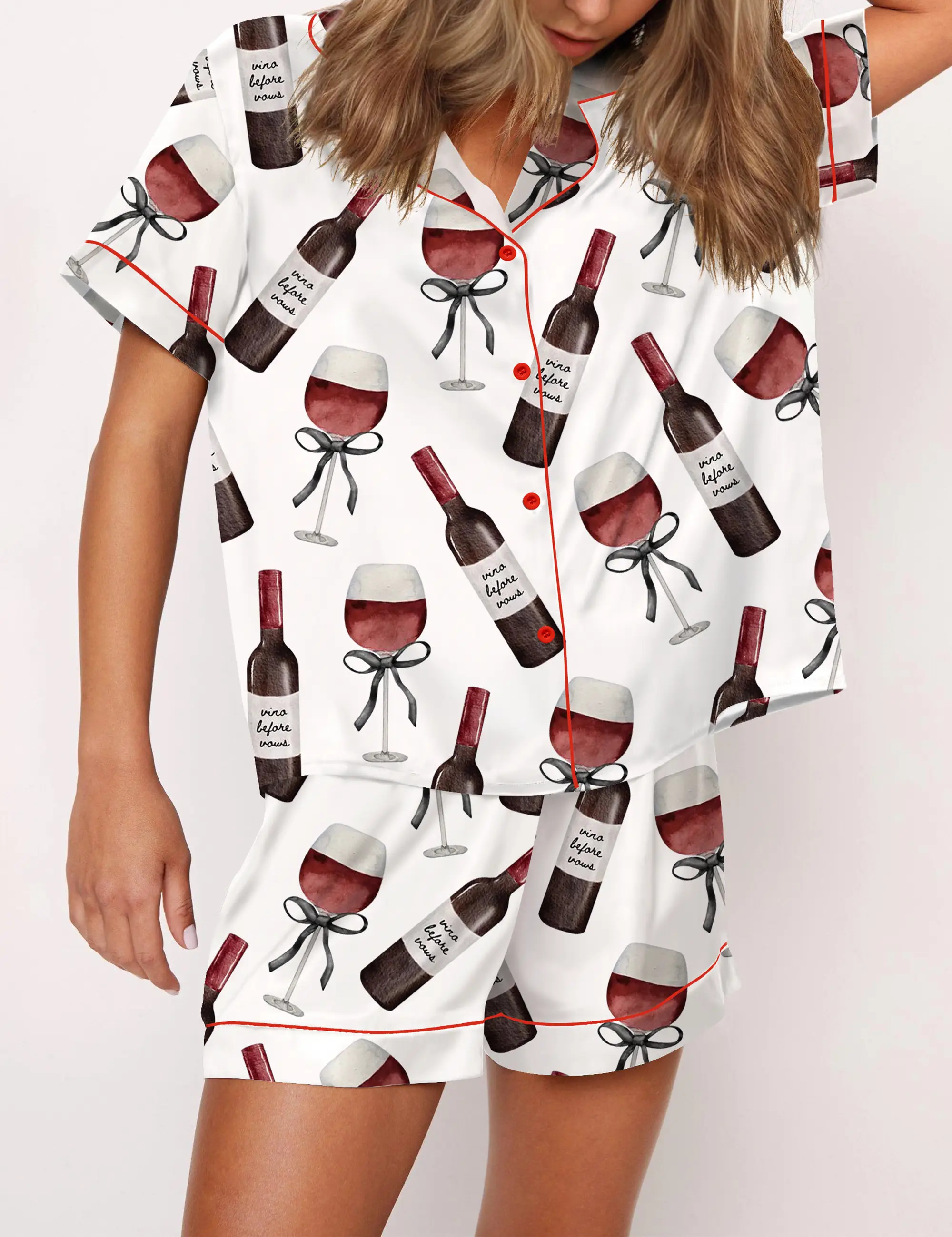 Red Wine Silky Satin Pajama Set For Women