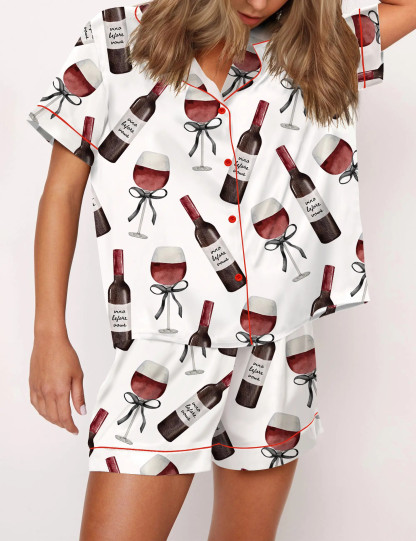 Red Wine Silky Satin Pajama Set For Women