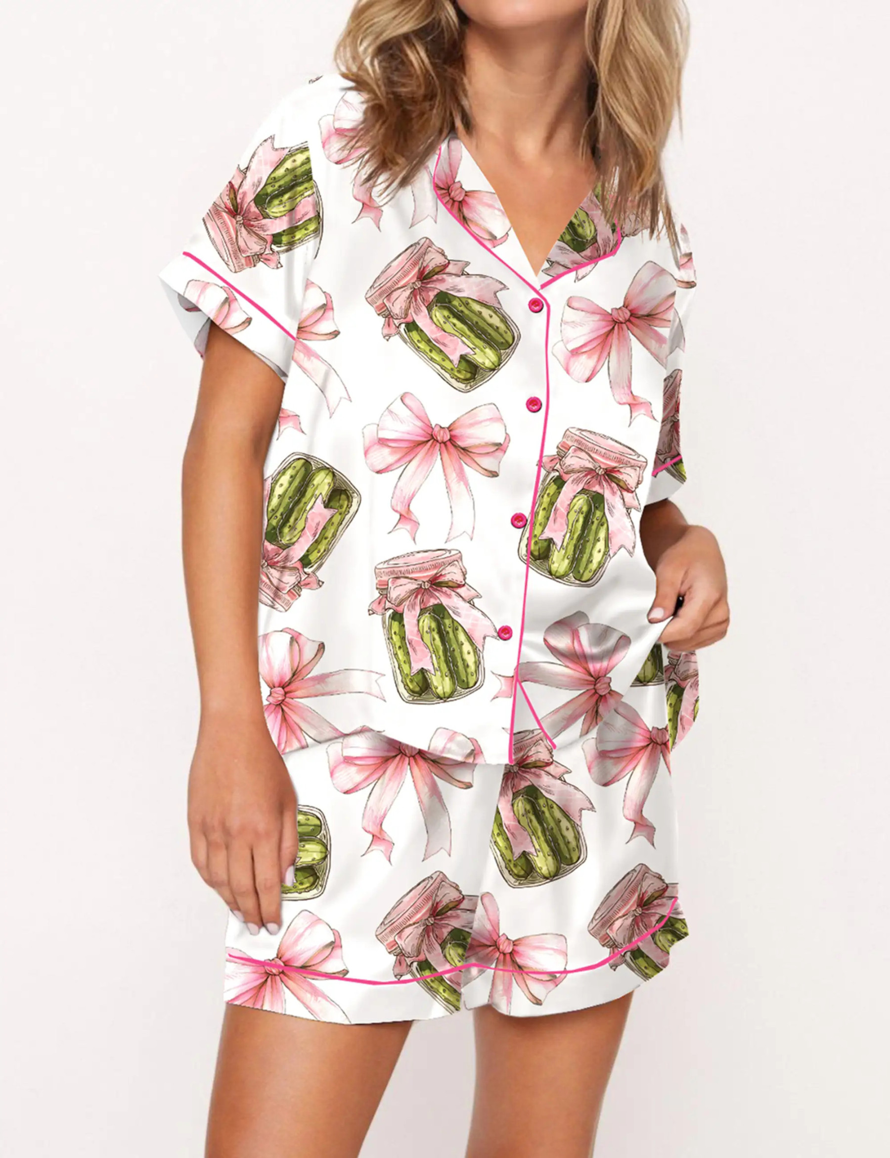 Coquette Pickle Satin Pajama Set For Women
