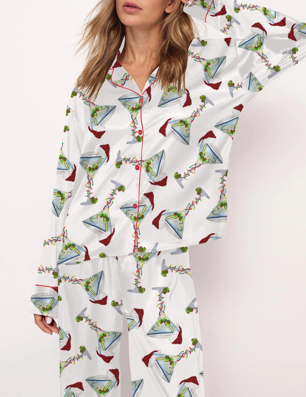 Martini Christmas Satin Pajama Set For Women