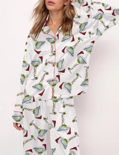 Martini Christmas Satin Pajama Set For Women