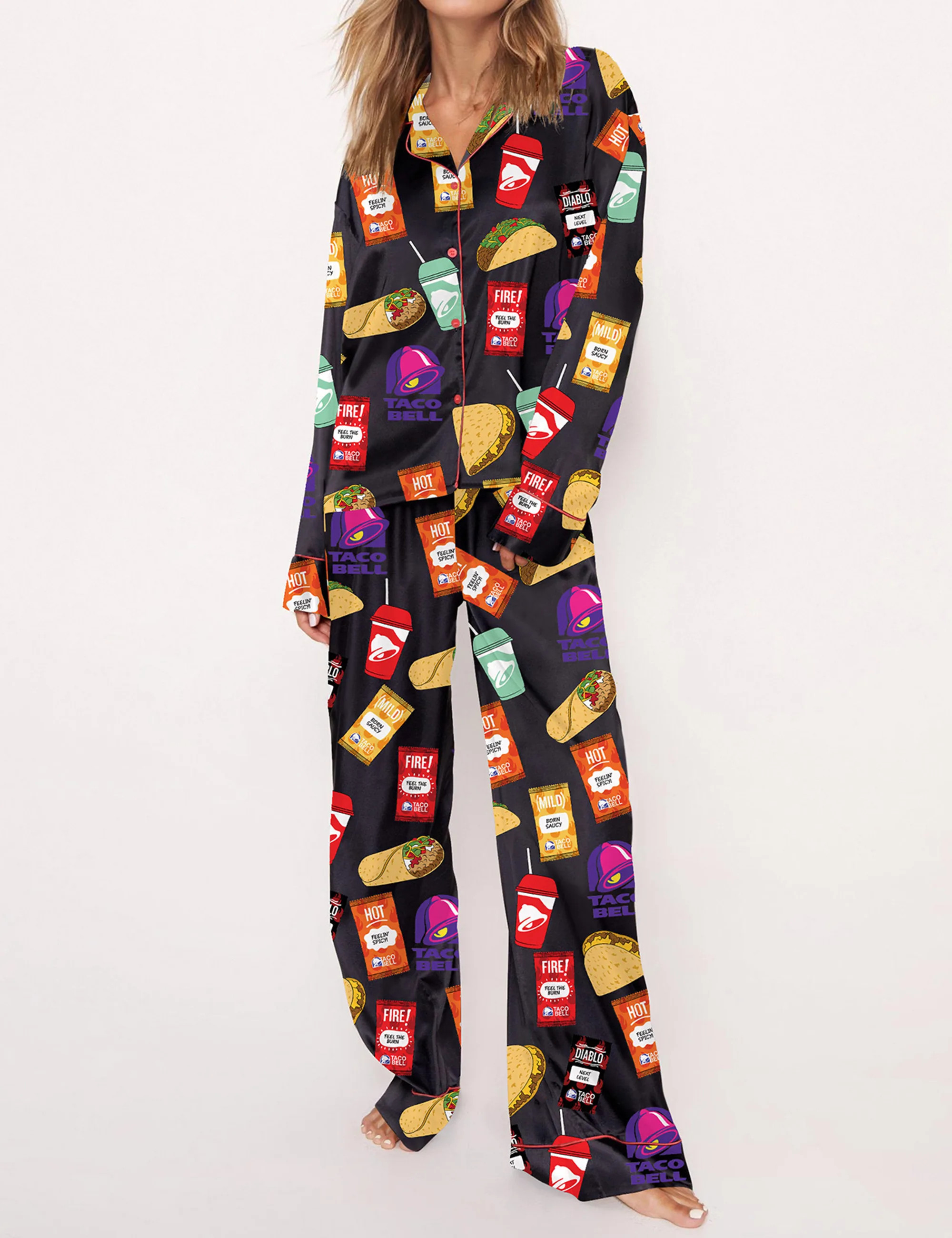 Fast Food Print Pajama Set For Women