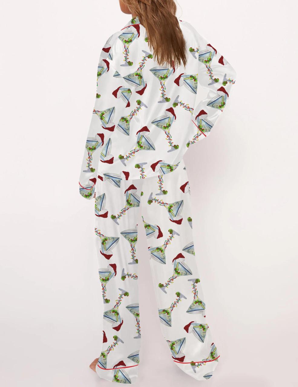 Martini Christmas Satin Pajama Set For Women