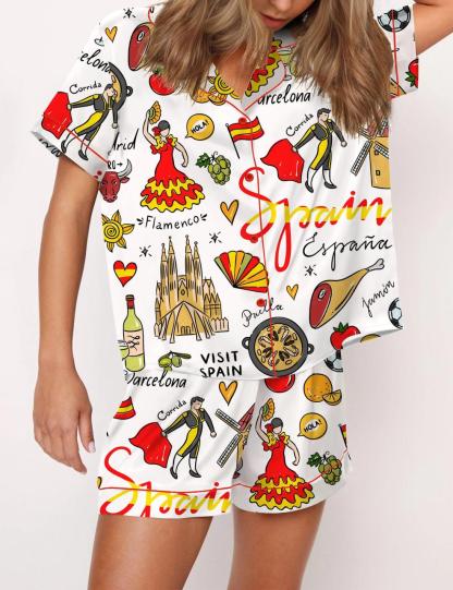 Spain Travel Satin Pajama Set For Women