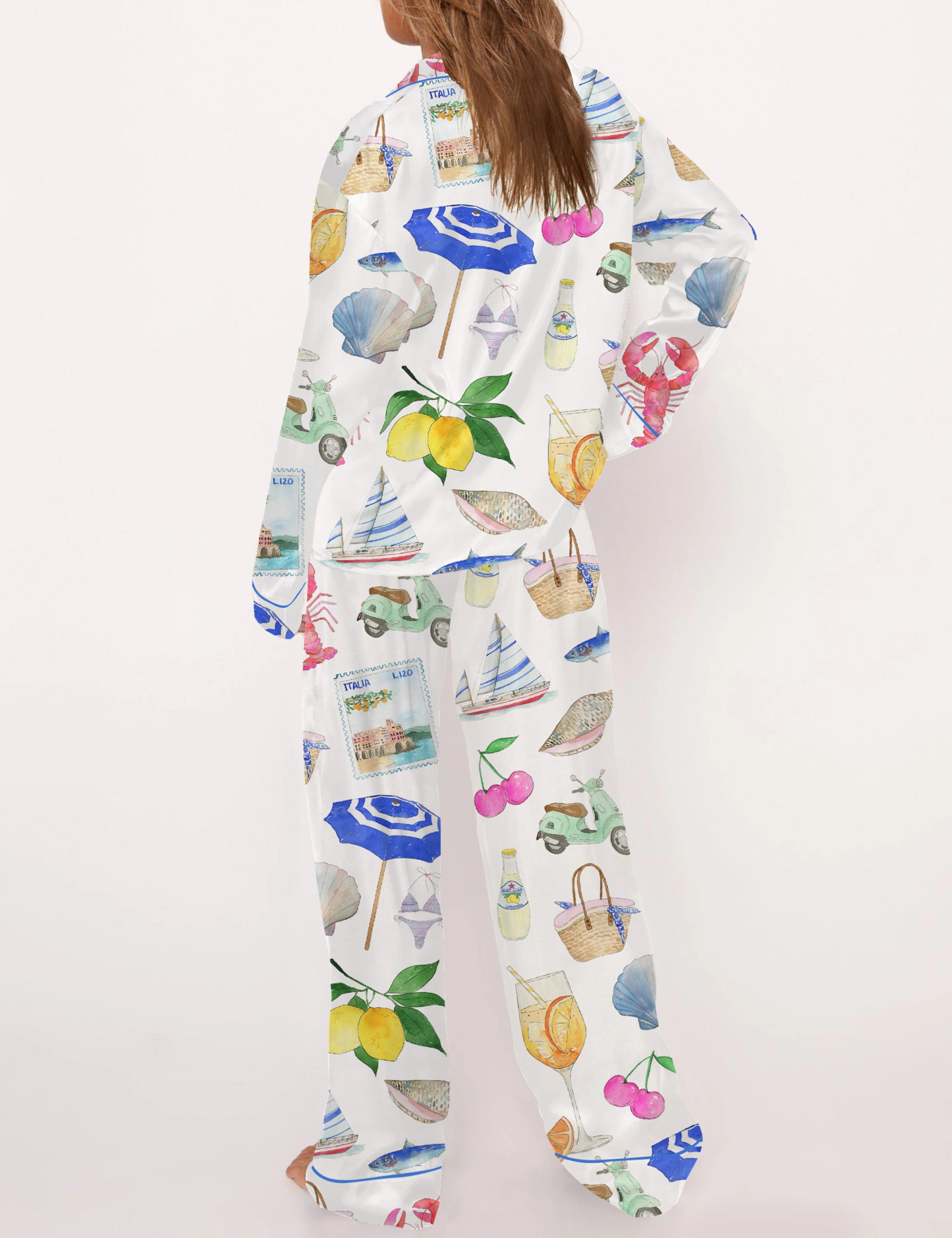 Amalfi Coast Italy Summer Satin Pajama Set For Women