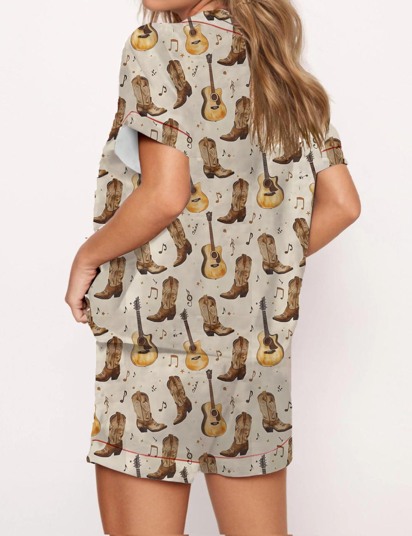 Cowboy Boots Print Satin Pajama Short Set