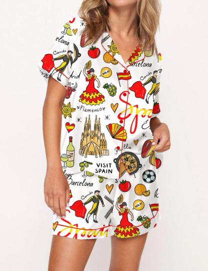 Spain Travel Satin Pajama Set For Women