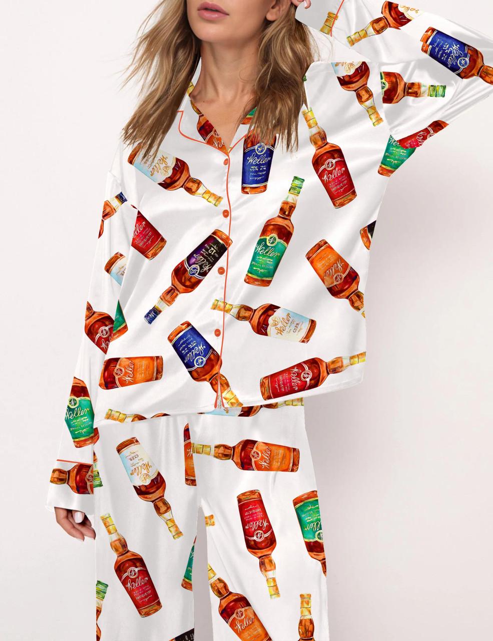 Full Set Of Kentucky Bourbon Whiskey Satin Pajama Set For Women