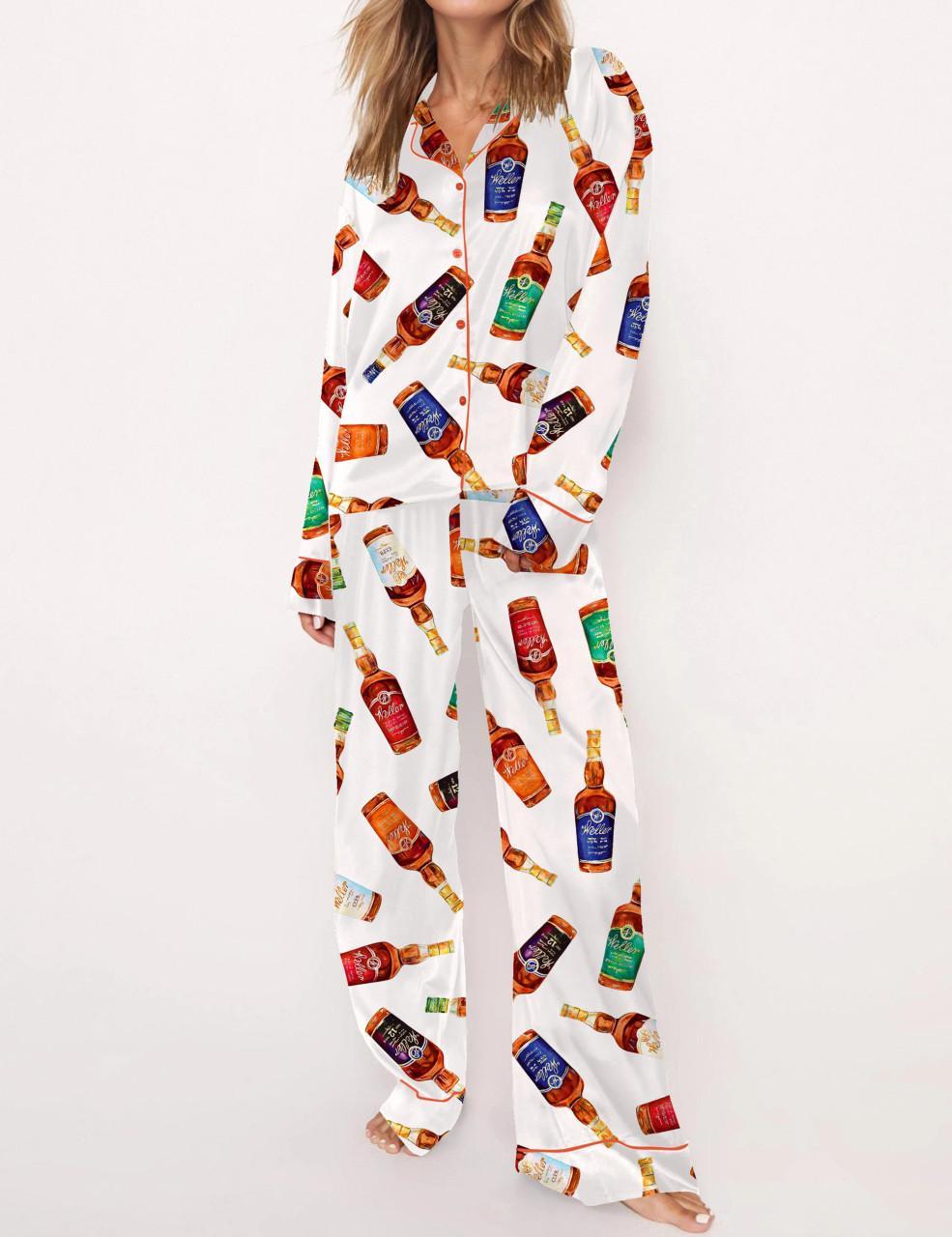 Full Set Of Kentucky Bourbon Whiskey Satin Pajama Set For Women