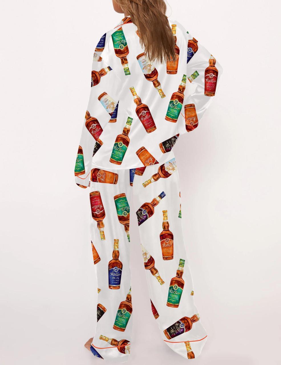 Full Set Of Kentucky Bourbon Whiskey Satin Pajama Set For Women