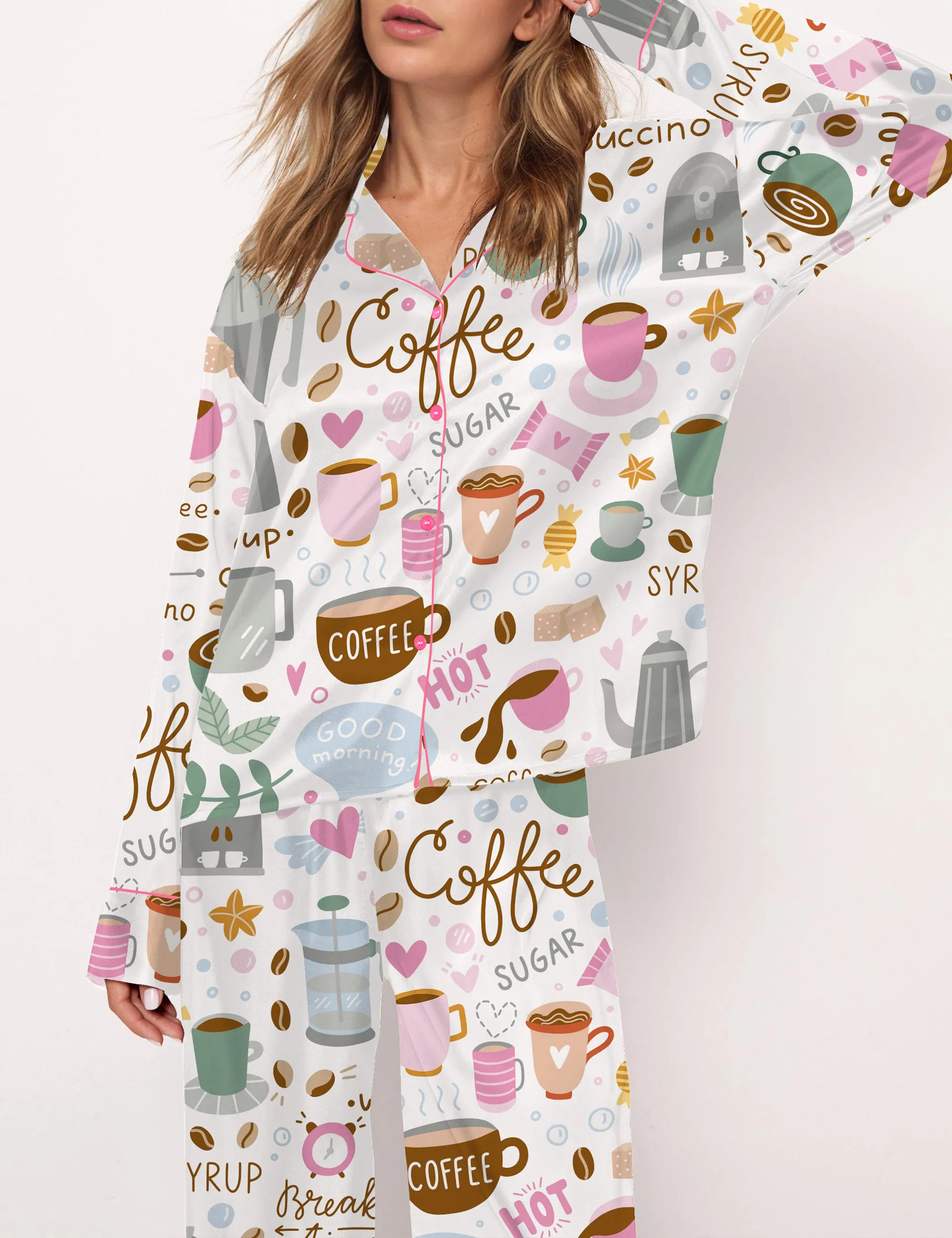 Coffee Silky Satin Pajama Set For Women