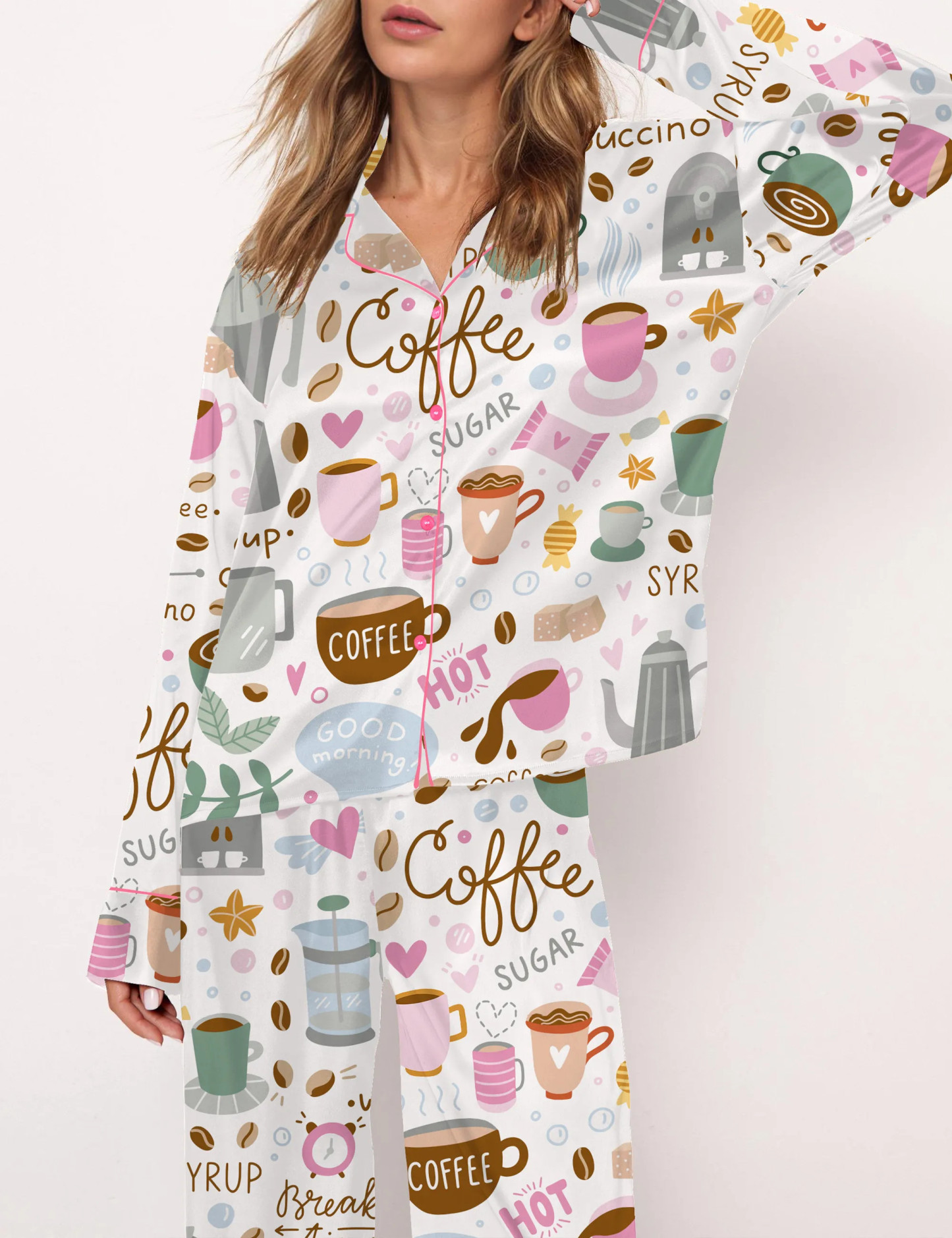 Coffee Silky Satin Pajama Set For Women