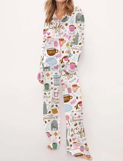 Coffee Silky Satin Pajama Set For Women