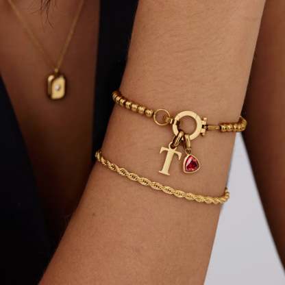 Beaded Birthstone Initial Charm Bracelet