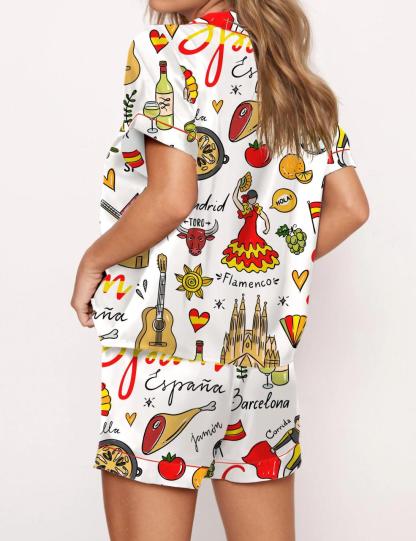 Spain Travel Satin Pajama Set For Women
