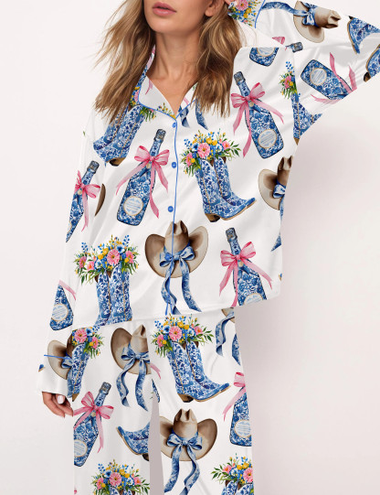 Western Coastal Cowgirl Satin Pajama Set For Women
