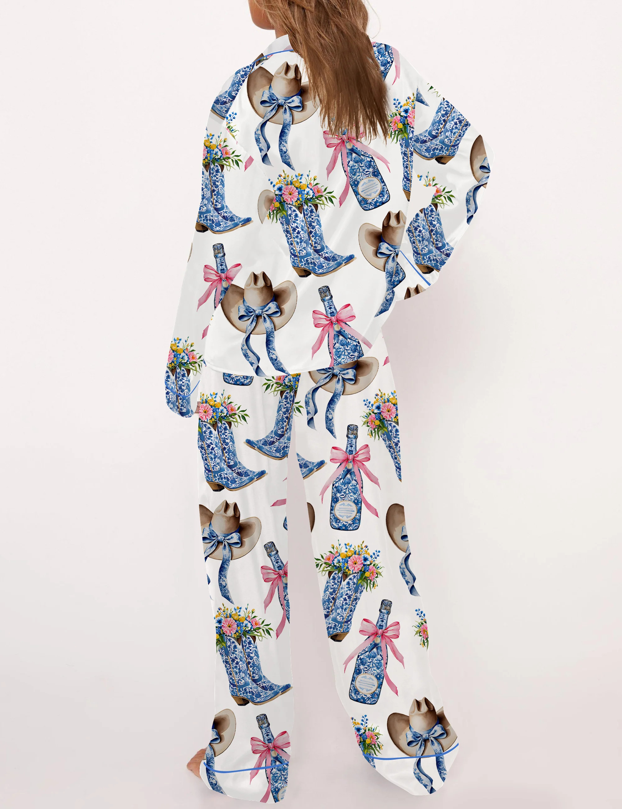 Western Coastal Cowgirl Satin Pajama Set For Women