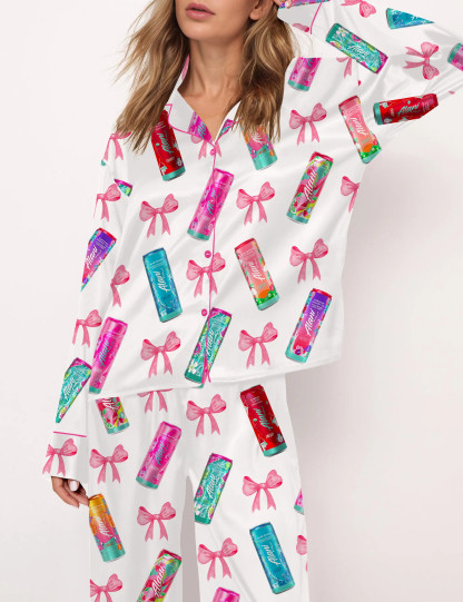 Summer Energy Drink Silky Satin Pajama Set For Women