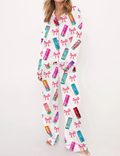 Summer Energy Drink Silky Satin Pajama Set For Women