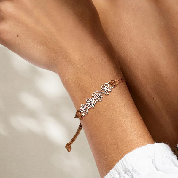 Personalized Minimalist Adjustable 1-8 Birth Flower Waxed Line Bracelet Charm Jewelry Birthday Christmas Gift for Women