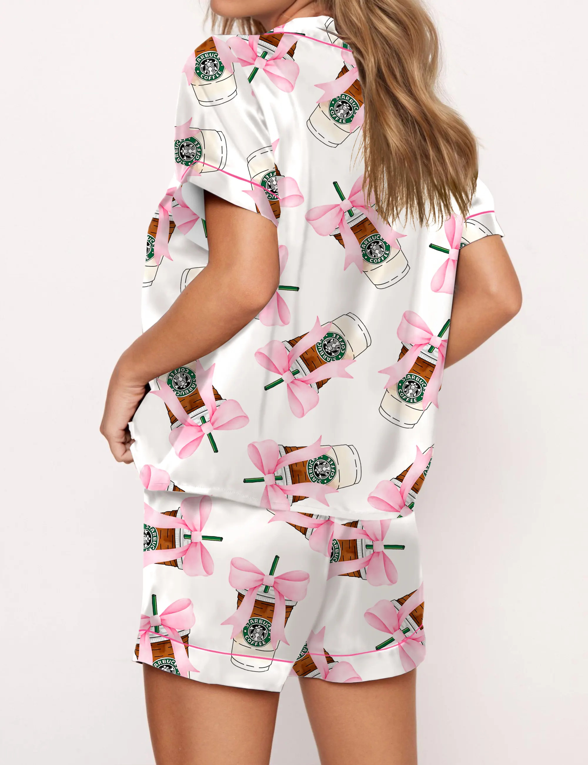 Coquette Coffee Satin Pajama Set For Women