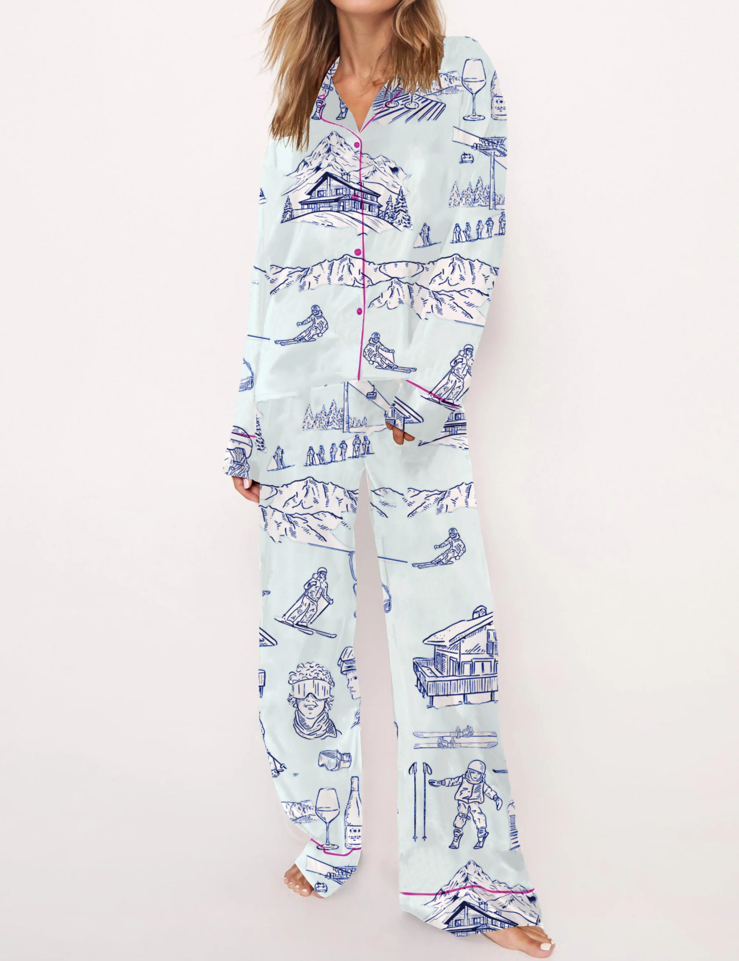 Après Ski Toile Silky Satin Pajama Short Set For Women