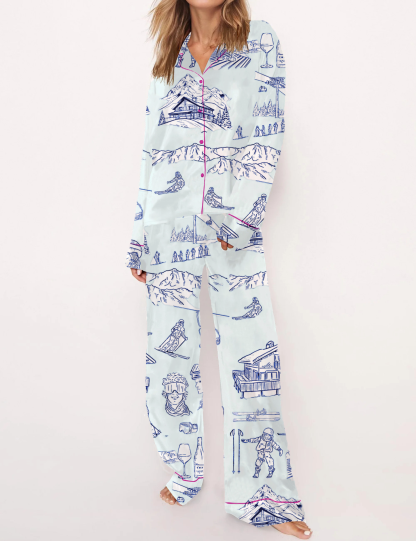 Après Ski Toile Silky Satin Pajama Short Set For Women