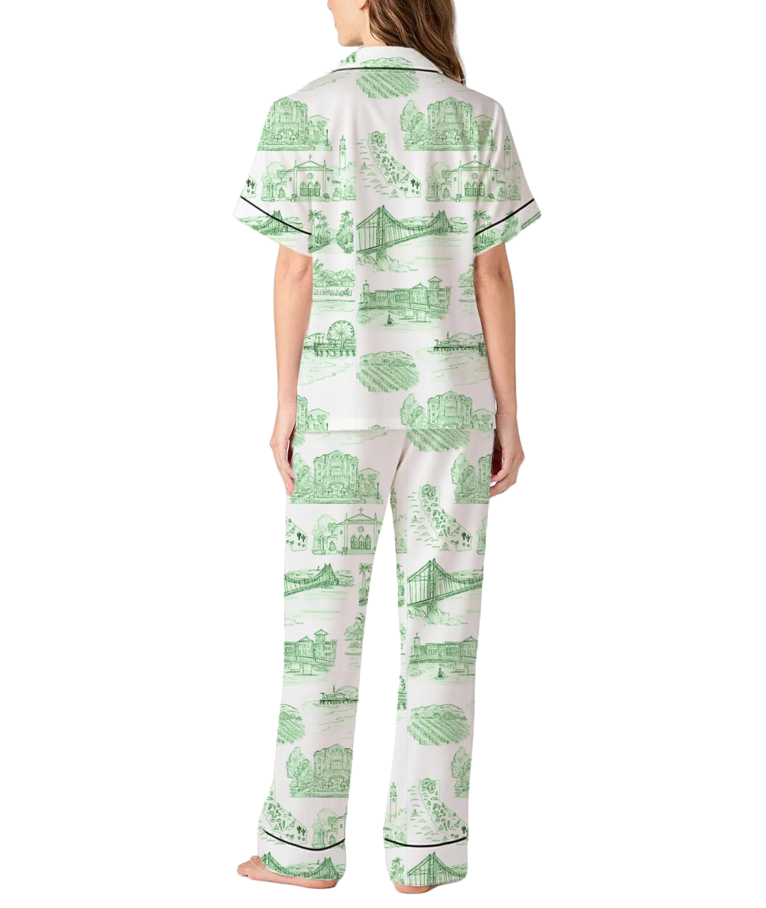 California Toile Silky Satin Pajama Pants Set For Women
