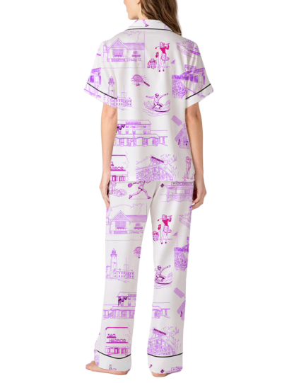 Hamptons Toile Silky Satin Pajama Pants Set For Women