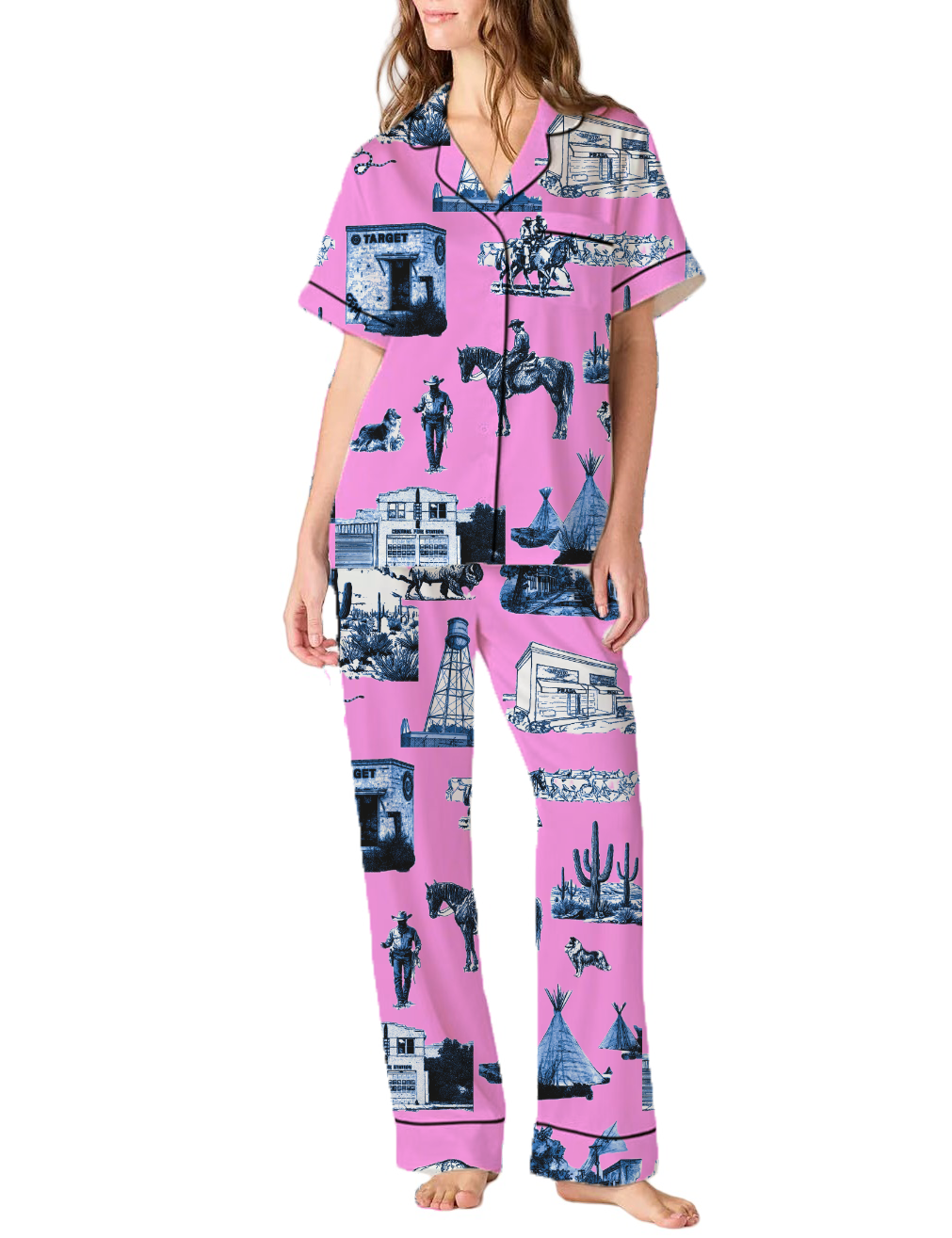 Marfa Toile Silky Satin Pajama Pants Set For Women