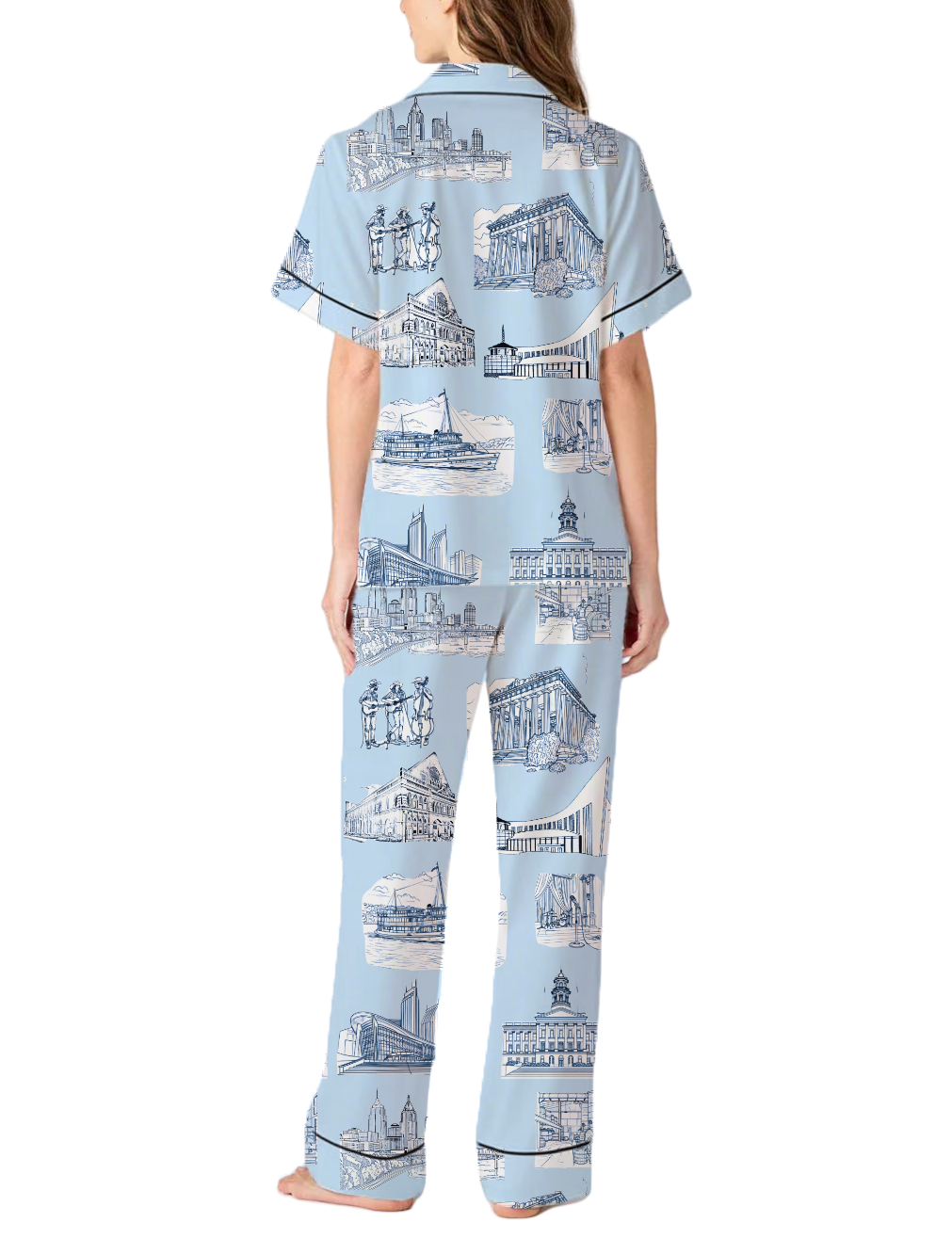Nashville Toile Silky Satin Pajama Pants Set For Women