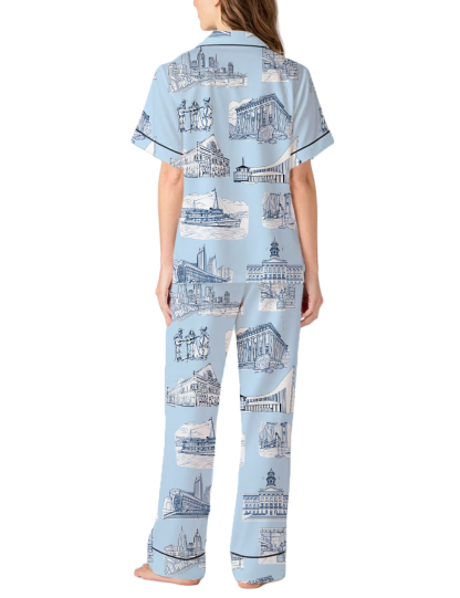 Nashville Toile Silky Satin Pajama Pants Set For Women