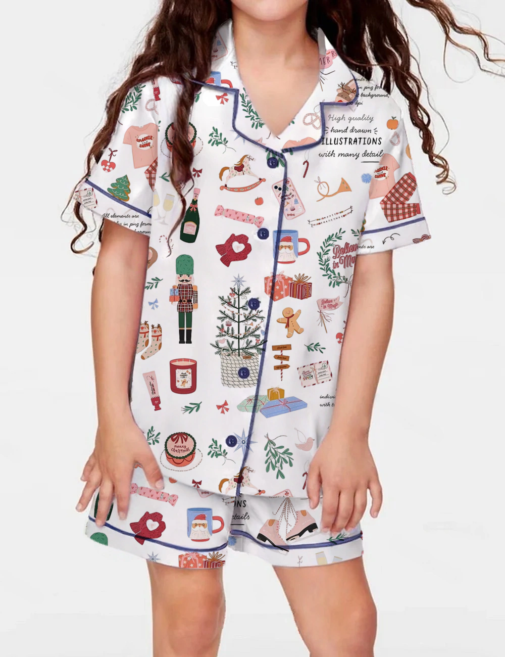 Christmas Holiday Fashion Kid's Short Sleeve  Silky Satin Pajama Set 